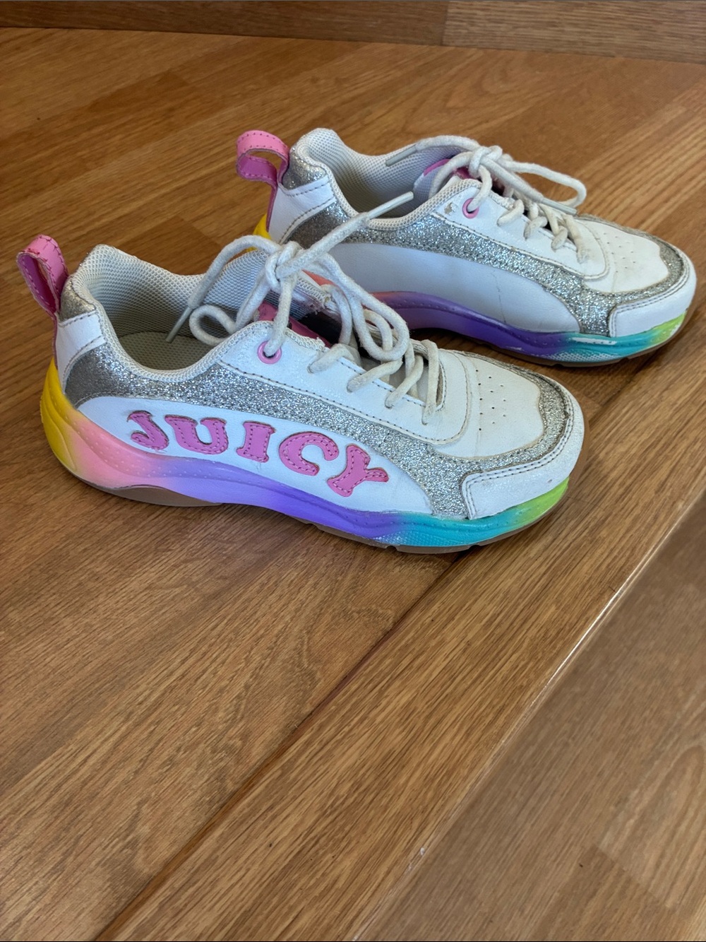 Juicy Couture White Sneakers with Rainbow Sole and Pink Logo